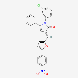 molecular formula C27H17ClN2O4 B11689221 (3E)-1-(3-chlorophenyl)-3-{[5-(4-nitrophenyl)furan-2-yl]methylidene}-5-phenyl-1,3-dihydro-2H-pyrrol-2-one 