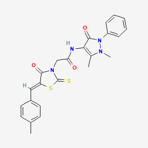 molecular formula C24H22N4O3S2 B11689354 N-(1,5-Dimethyl-3-oxo-2-phenyl-2,3-dihydro-1H-pyrazol-4-yl)-2-[5-(4-methyl-benzy 