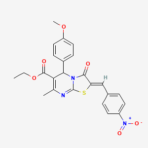 molecular formula C24H21N3O6S B11689360 ethyl (2Z)-5-(4-methoxyphenyl)-7-methyl-2-(4-nitrobenzylidene)-3-oxo-2,3-dihydro-5H-[1,3]thiazolo[3,2-a]pyrimidine-6-carboxylate 