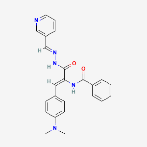 molecular formula C24H23N5O2 B11689380 N-{(1Z)-1-[4-(dimethylamino)phenyl]-3-oxo-3-[(2E)-2-(pyridin-3-ylmethylidene)hydrazinyl]prop-1-en-2-yl}benzamide 