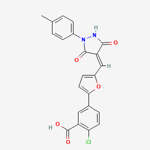 molecular formula C22H15ClN2O5 B11689444 2-chloro-5-(5-{(Z)-[1-(4-methylphenyl)-3,5-dioxopyrazolidin-4-ylidene]methyl}furan-2-yl)benzoic acid 