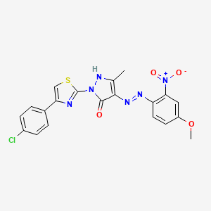 molecular formula C20H15ClN6O4S B11689472 (4Z)-2-[4-(4-chlorophenyl)-1,3-thiazol-2-yl]-4-[2-(4-methoxy-2-nitrophenyl)hydrazinylidene]-5-methyl-2,4-dihydro-3H-pyrazol-3-one 