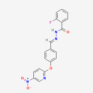 2-fluoro-N'-[(E)-{4-[(5-nitropyridin-2-yl)oxy]phenyl}methylidene]benzohydrazide