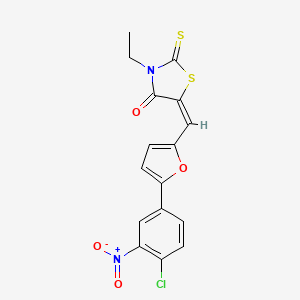 molecular formula C16H11ClN2O4S2 B11689482 (5E)-5-{[5-(4-Chloro-3-nitrophenyl)furan-2-YL]methylidene}-3-ethyl-2-sulfanylidene-1,3-thiazolidin-4-one 