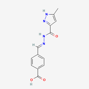 molecular formula C13H12N4O3 B11689514 4-(2-((3-Methyl-1H-pyrazol-5-YL)carbonyl)carbohydrazonoyl)benzoic acid 