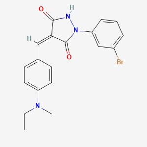 molecular formula C19H18BrN3O2 B11689517 (4Z)-1-(3-bromophenyl)-4-{4-[ethyl(methyl)amino]benzylidene}pyrazolidine-3,5-dione 