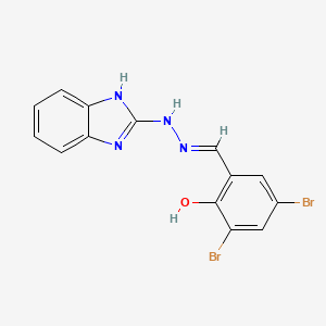 molecular formula C14H10Br2N4O B11689577 2-{(E)-[2-(1H-benzimidazol-2-yl)hydrazinylidene]methyl}-4,6-dibromophenol 