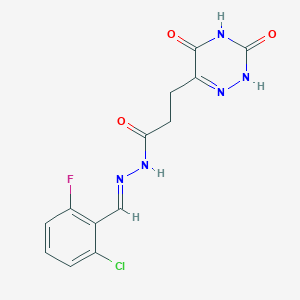 molecular formula C13H11ClFN5O3 B11689586 (E)-N'-(2-chloro-6-fluorobenzylidene)-3-(3,5-dioxo-2,3,4,5-tetrahydro-1,2,4-triazin-6-yl)propanehydrazide 