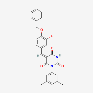 molecular formula C27H24N2O5 B11689627 (5E)-5-[4-(benzyloxy)-3-methoxybenzylidene]-1-(3,5-dimethylphenyl)pyrimidine-2,4,6(1H,3H,5H)-trione 