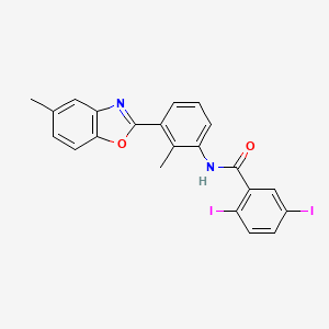 molecular formula C22H16I2N2O2 B11689655 2,5-diiodo-N-[2-methyl-3-(5-methyl-1,3-benzoxazol-2-yl)phenyl]benzamide 