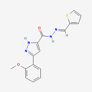 molecular formula C16H14N4O2S B11689664 5-(2-Meo-phenyl)-2H-pyrazole-3-carboxylic acid thiophen-2-ylmethylene-hydrazide 