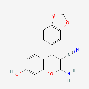 molecular formula C17H12N2O4 B11689681 2-amino-4-(1,3-benzodioxol-5-yl)-7-hydroxy-4H-chromene-3-carbonitrile 