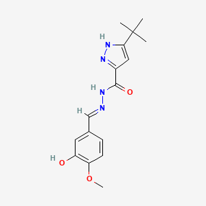 molecular formula C16H20N4O3 B11689697 5-Tert-butyl-2H-pyrazole-3-carboxylic acid (3-HO-4-methoxy-benzylidene)hydrazide 