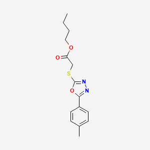 molecular formula C15H18N2O3S B11689748 Butyl 2-{[5-(4-methylphenyl)-1,3,4-oxadiazol-2-YL]sulfanyl}acetate 