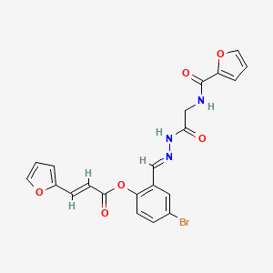 molecular formula C21H16BrN3O6 B11689768 4-Bromo-2-[(E)-({2-[(furan-2-YL)formamido]acetamido}imino)methyl]phenyl (2E)-3-(furan-2-YL)prop-2-enoate 