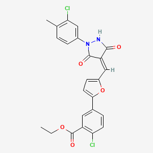 ethyl 2-chloro-5-(5-{(Z)-[1-(3-chloro-4-methylphenyl)-3,5-dioxopyrazolidin-4-ylidene]methyl}furan-2-yl)benzoate