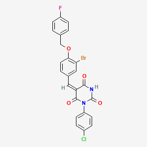 (5E)-5-{3-bromo-4-[(4-fluorobenzyl)oxy]benzylidene}-1-(4-chlorophenyl)pyrimidine-2,4,6(1H,3H,5H)-trione