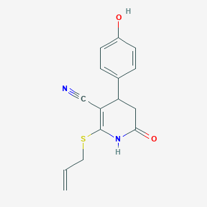 molecular formula C15H14N2O2S B11689823 4-(4-Hydroxyphenyl)-6-oxo-2-(prop-2-en-1-ylsulfanyl)-1,4,5,6-tetrahydropyridine-3-carbonitrile 