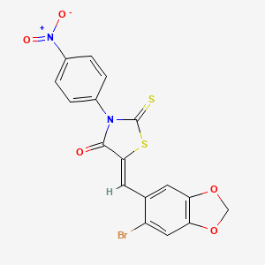 molecular formula C17H9BrN2O5S2 B11689876 (5Z)-5-[(6-bromo-1,3-benzodioxol-5-yl)methylidene]-3-(4-nitrophenyl)-2-thioxo-1,3-thiazolidin-4-one 