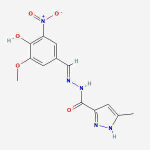 molecular formula C13H13N5O5 B11689898 N'-[(E)-(4-hydroxy-3-methoxy-5-nitrophenyl)methylidene]-3-methyl-1H-pyrazole-5-carbohydrazide 