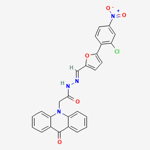 molecular formula C26H17ClN4O5 B11690028 N'-{(E)-[5-(2-chloro-4-nitrophenyl)furan-2-yl]methylidene}-2-(9-oxoacridin-10(9H)-yl)acetohydrazide 