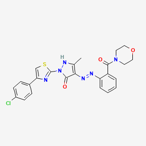 molecular formula C24H21ClN6O3S B11690044 (4E)-2-[4-(4-chlorophenyl)-1,3-thiazol-2-yl]-5-methyl-4-{2-[2-(morpholin-4-ylcarbonyl)phenyl]hydrazinylidene}-2,4-dihydro-3H-pyrazol-3-one 