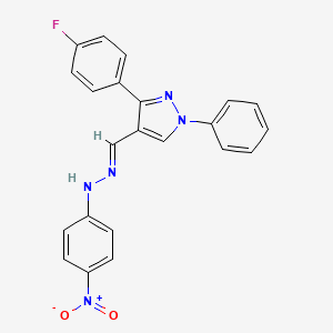 molecular formula C22H16FN5O2 B11690062 3-(4-Fluorophenyl)-4-[(E)-[2-(4-nitrophenyl)hydrazin-1-ylidene]methyl]-1-phenyl-1H-pyrazole 