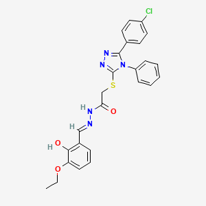 molecular formula C25H22ClN5O3S B11690090 2-{[5-(4-chlorophenyl)-4-phenyl-4H-1,2,4-triazol-3-yl]sulfanyl}-N'-[(E)-(3-ethoxy-2-hydroxyphenyl)methylidene]acetohydrazide 