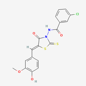 (3-chlorophenyl)-N-{5-[(4-hydroxy-3-methoxyphenyl)methylene]-4-oxo-2-thioxo(1, 3-thiazolidin-3-yl)}carboxamide