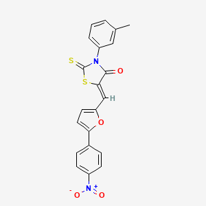 molecular formula C21H14N2O4S2 B11690142 (5Z)-3-(3-Methylphenyl)-5-{[5-(4-nitrophenyl)furan-2-YL]methylidene}-2-sulfanylidene-1,3-thiazolidin-4-one 