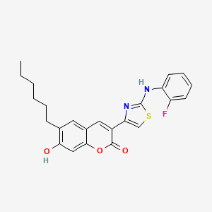 molecular formula C24H23FN2O3S B11690201 3-(2-((2-fluorophenyl)amino)thiazol-4-yl)-6-hexyl-7-hydroxy-2H-chromen-2-one 