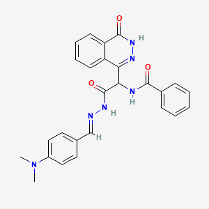 molecular formula C26H24N6O3 B11690240 N-[2-{(2E)-2-[4-(dimethylamino)benzylidene]hydrazinyl}-2-oxo-1-(4-oxo-3,4-dihydrophthalazin-1-yl)ethyl]benzamide 