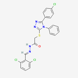 molecular formula C23H16Cl3N5OS B11690256 2-{[5-(4-chlorophenyl)-4-phenyl-4H-1,2,4-triazol-3-yl]sulfanyl}-N'-[(E)-(2,6-dichlorophenyl)methylidene]acetohydrazide 