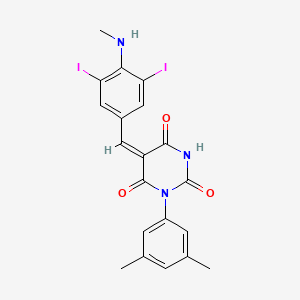 molecular formula C20H17I2N3O3 B11690290 (5E)-5-[3,5-diiodo-4-(methylamino)benzylidene]-1-(3,5-dimethylphenyl)pyrimidine-2,4,6(1H,3H,5H)-trione 