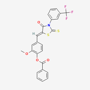 2-methoxy-4-[(Z)-{4-oxo-2-thioxo-3-[3-(trifluoromethyl)phenyl]-1,3-thiazolidin-5-ylidene}methyl]phenyl benzoate