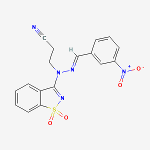 3-[(2E)-1-(1,1-dioxido-1,2-benzothiazol-3-yl)-2-(3-nitrobenzylidene)hydrazinyl]propanenitrile