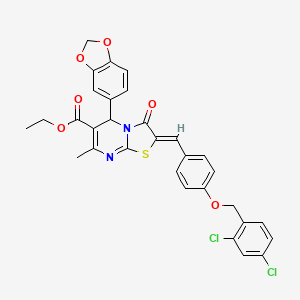 molecular formula C31H24Cl2N2O6S B11690339 ethyl (2Z)-5-(1,3-benzodioxol-5-yl)-2-{4-[(2,4-dichlorobenzyl)oxy]benzylidene}-7-methyl-3-oxo-2,3-dihydro-5H-[1,3]thiazolo[3,2-a]pyrimidine-6-carboxylate 