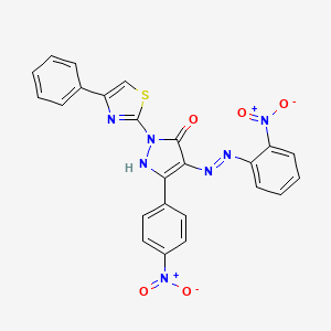 (4Z)-5-(4-nitrophenyl)-4-[2-(2-nitrophenyl)hydrazinylidene]-2-(4-phenyl-1,3-thiazol-2-yl)-2,4-dihydro-3H-pyrazol-3-one