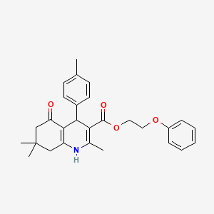 molecular formula C28H31NO4 B11690498 2-Phenoxyethyl 2,7,7-trimethyl-4-(4-methylphenyl)-5-oxo-1,4,5,6,7,8-hexahydroquinoline-3-carboxylate 