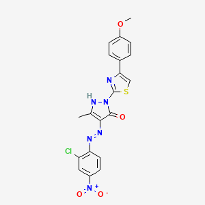 molecular formula C20H15ClN6O4S B11690506 (4Z)-4-[2-(2-chloro-4-nitrophenyl)hydrazinylidene]-2-[4-(4-methoxyphenyl)-1,3-thiazol-2-yl]-5-methyl-2,4-dihydro-3H-pyrazol-3-one 