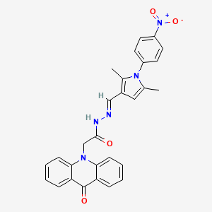 molecular formula C28H23N5O4 B11690560 N'-{(E)-[2,5-dimethyl-1-(4-nitrophenyl)-1H-pyrrol-3-yl]methylidene}-2-(9-oxoacridin-10(9H)-yl)acetohydrazide 