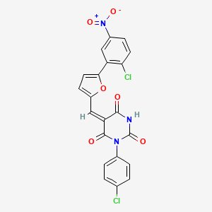 (5E)-5-{[5-(2-chloro-5-nitrophenyl)furan-2-yl]methylidene}-1-(4-chlorophenyl)pyrimidine-2,4,6(1H,3H,5H)-trione