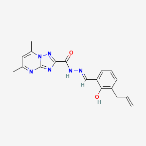 molecular formula C18H18N6O2 B11690721 2-[(E)-{2-[(5,7-dimethyl[1,2,4]triazolo[1,5-a]pyrimidin-3-ium-2-yl)carbonyl]hydrazinylidene}methyl]-6-(prop-2-en-1-yl)phenolate 