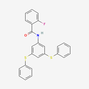 molecular formula C25H18FNOS2 B11690793 N-[3,5-bis(phenylsulfanyl)phenyl]-2-fluorobenzamide 