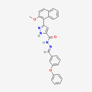 molecular formula C28H22N4O3 B11690819 3-(2-Methoxy-1-naphthyl)-N'-[(E)-(3-phenoxyphenyl)methylidene]-1H-pyrazole-5-carbohydrazide 