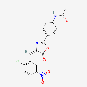 molecular formula C18H12ClN3O5 B11690836 N-{4-[(4E)-4-(2-chloro-5-nitrobenzylidene)-5-oxo-4,5-dihydro-1,3-oxazol-2-yl]phenyl}acetamide 