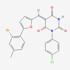 molecular formula C22H14BrClN2O4 B11690865 (5Z)-5-{[5-(2-bromo-4-methylphenyl)furan-2-yl]methylidene}-1-(4-chlorophenyl)pyrimidine-2,4,6(1H,3H,5H)-trione 