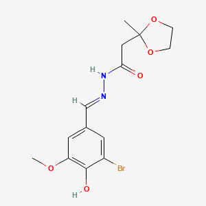 molecular formula C14H17BrN2O5 B11690921 N'-[(E)-(3-bromo-4-hydroxy-5-methoxyphenyl)methylidene]-2-(2-methyl-1,3-dioxolan-2-yl)acetohydrazide 