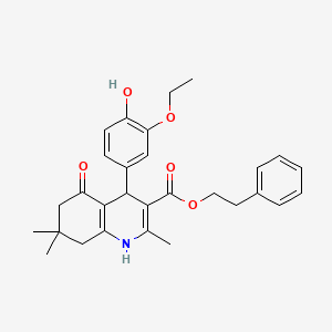 2-Phenylethyl 4-(3-ethoxy-4-hydroxyphenyl)-2,7,7-trimethyl-5-oxo-1,4,5,6,7,8-hexahydroquinoline-3-carboxylate