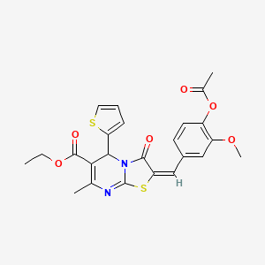 ethyl (2E)-2-[4-(acetyloxy)-3-methoxybenzylidene]-7-methyl-3-oxo-5-(thiophen-2-yl)-2,3-dihydro-5H-[1,3]thiazolo[3,2-a]pyrimidine-6-carboxylate